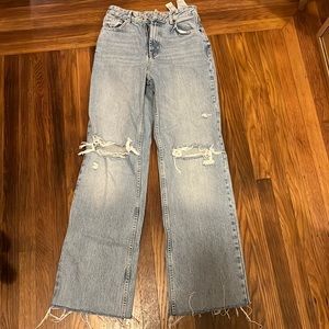 Zara high rise wide leg distressed jeans